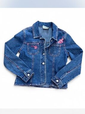 Fairy Core Denim Jacket with Pink Floral Embroidery